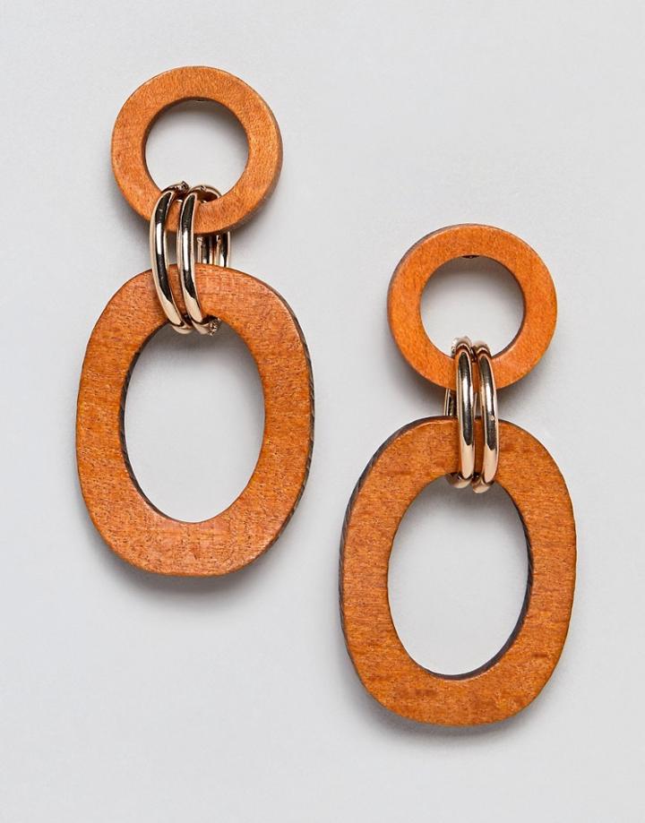 Stradivarius Wooden Circle Earrings - Brown