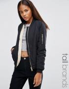 Missguided Tall Lightweight Shearling Lined Bomber Jacket - Black
