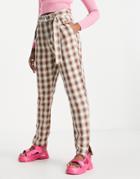 Heartbreak Belted Tailored Pants In Neutral Check - Part Of A Set-brown