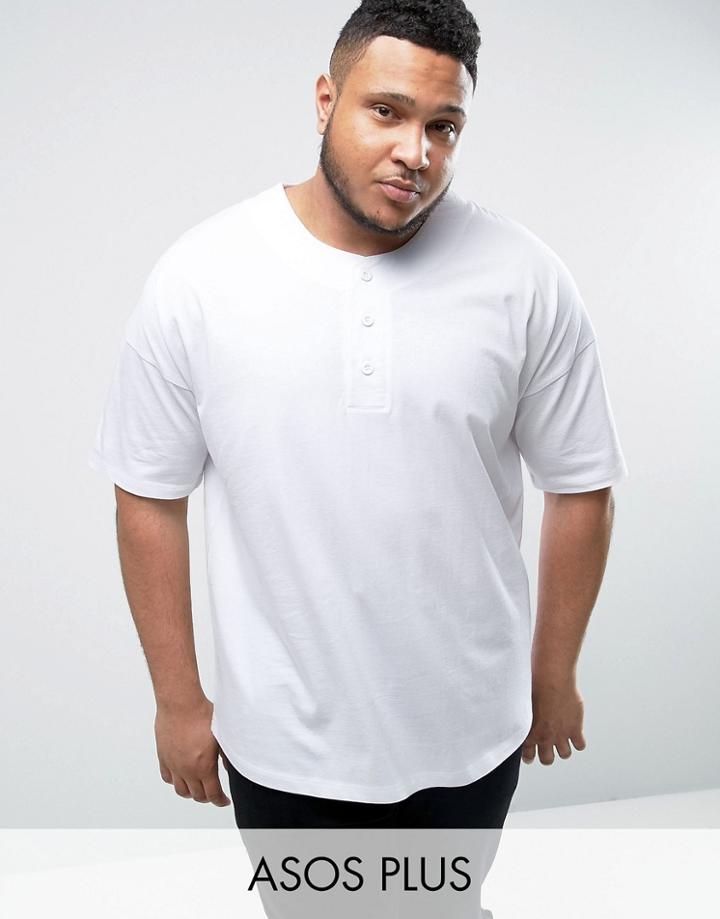 Asos Plus Oversized T-shirt With Baseball Styling In White - White