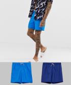 Asos Design Swim Shorts 2 Pack In Blue In Mid Length - Multi