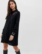 Vila Western Embroidered Shirt Dress - Black