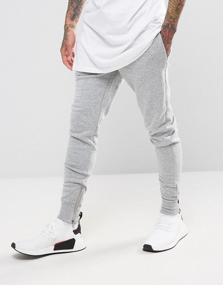 Sixth June Skinny Joggers In Gray With Zip Ankle - Gray