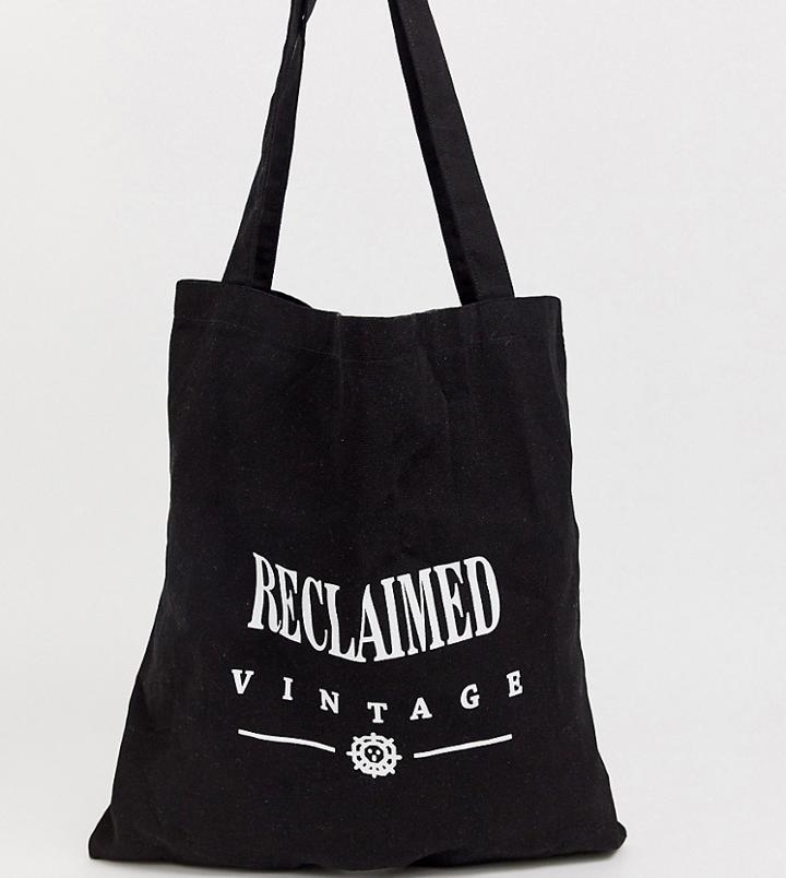 Reclaimed Vintage Unisex Logo Carrier Tote Bag In Black - Black