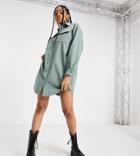 Missguided Tall Shirt Dress With Quilted Pocket In Khaki-green