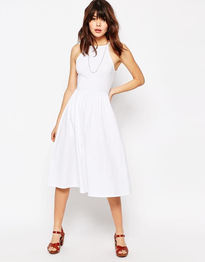 Asos 90's High Neck Midi Dress - White