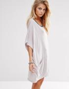 Religion Oversized T-shirt Dress With Metallic Trim On Neck And Pockets - H Gray