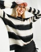 Noisy May Knit Sweater In Black & White Stripe-multi