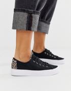Asos Design Dusty Lace Up Sneakers In Black And Leopard