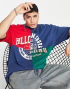 Asos Design Oversized T-shirt In Multi Color Block With Hillcrest City Print-navy