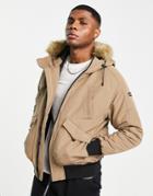 Good For Nothing Bomber Jacket In Beige With Faux Fur Hood-neutral