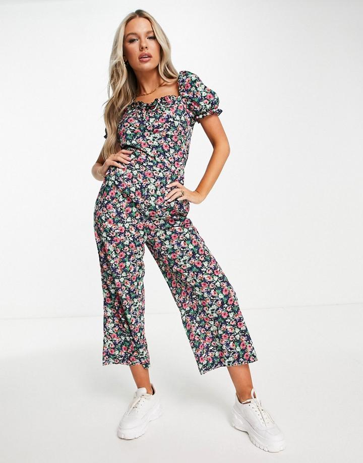 Ax Paris Wrap Front Jumpsuit In Navy Floral-multi