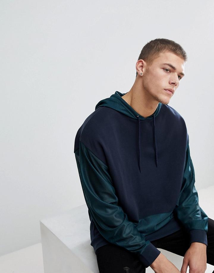 Asos Oversized Longline Hoodie With Mesh Sleeves - Navy