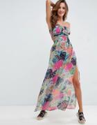 Asos Chiffon Ruched Print Bandeau Maxi Dress - Multi
