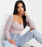 Asos Design Petite Sweater In Rib With Sweetheart Neck In Pink