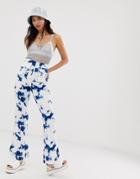 Asos Design High Waist Flare Pants In Tie Dye Print - Multi