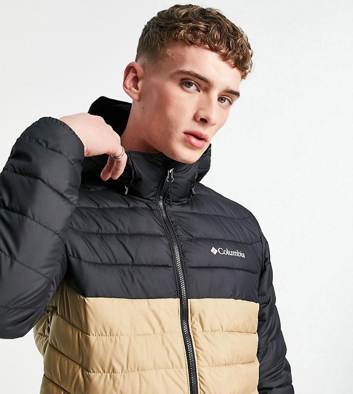Columbia Power Lite Hooded Jacket In Black/beige - Exclusive To Asos