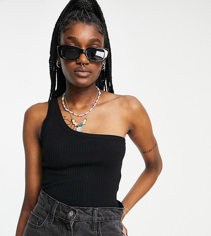 Collusion Knitted One Shoulder Top In Black
