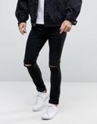 Asos Super Skinny 12.5oz Jeans With Knee Rips True Black - Black