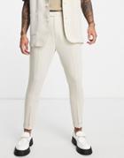 Asos Design Tapered Suit Pants In Beige Waffle-neutral