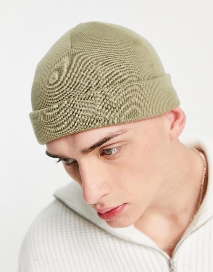 Asos Design Mini Fisherman Beanie In Sage Green