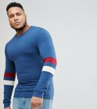 Asos Design Plus Muscle Fit Long Sleeve T-shirt With Contrast Sleeve Panels - Multi