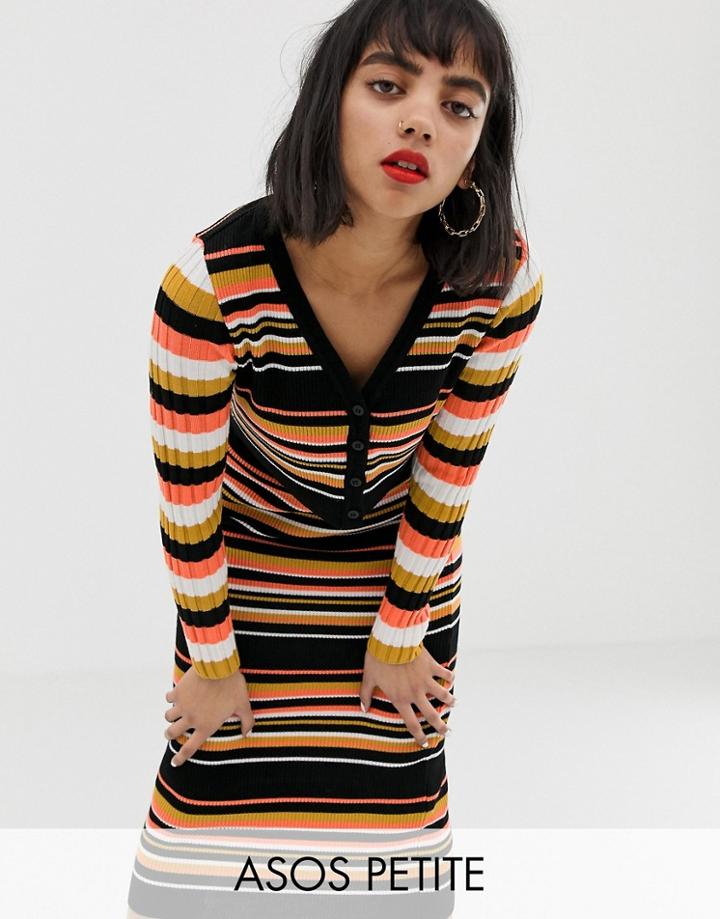 Asos Design Petite Two-piece Skinny Rib Crop Cardigan In Stripe - Multi