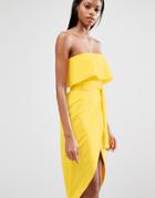 Lavish Alice Bandeau Cropped Tie Front Midi Dress - Canary Yellow