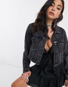 Signature 8 Cropped Denim Jacket With Harness Detail-black