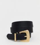 Pieces Gold Textured Buckle Belt-black