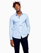 Topman Long Sleeve Stretch Shirt In Light Blue-blues