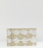True Decadence Silver Embellished Fold Over Clutch - Silver