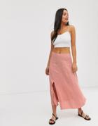 New Look Split Midi Skirt In Pink Polka Dot - Pink