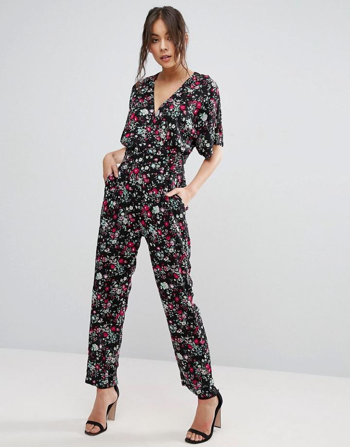 Uttam Boutique Jumpsuit In Floral Print - Navy
