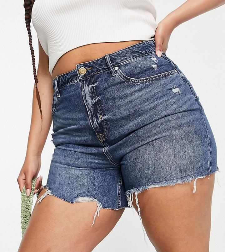 River Island Plus Boyfriend Denim Short In Blue