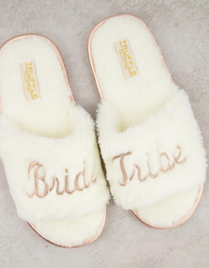 Truffle Collection Bride Tribe Slogan Slippers In White