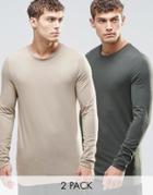 Asos Longline Muscle Long Sleeve T-shirt 2 Pack Save 20% - Multi