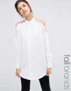 Noisy May Tall Longline Shirt With Cut Out Lace Up Detail - White