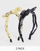 Asos Design Pack Of 2 Bow Headbands In Black And Yellow Bandana Print - Multi