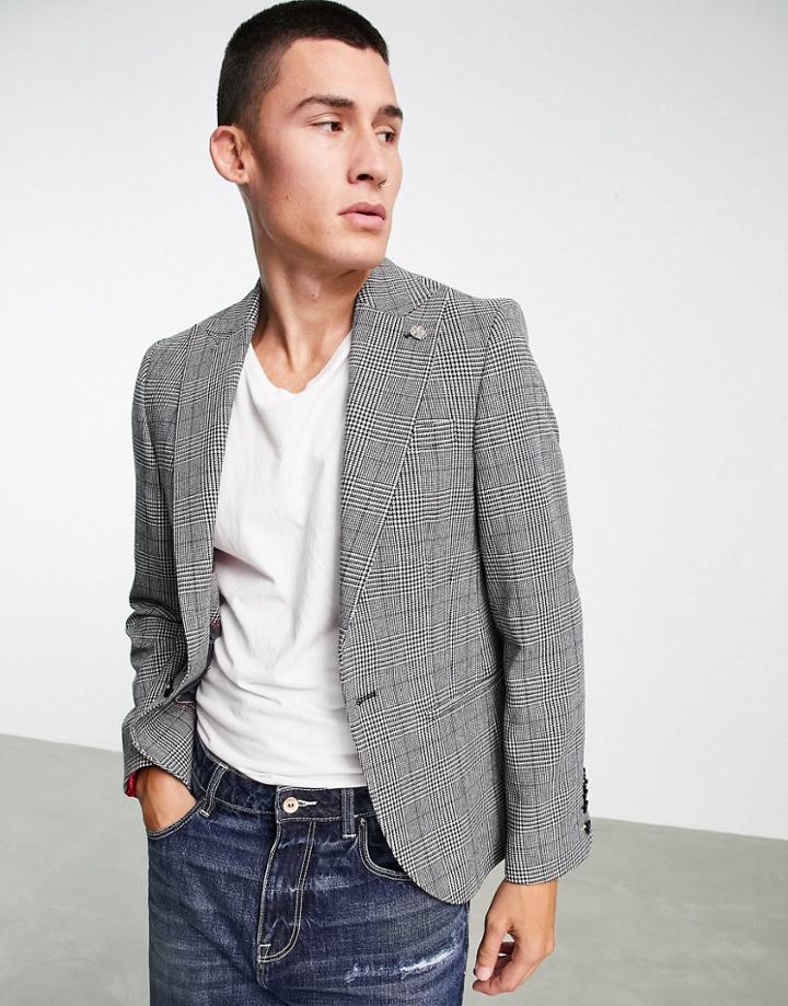 Twisted Tailor Suit Jacket In Prince Of Wales Check With Chain Detail-white