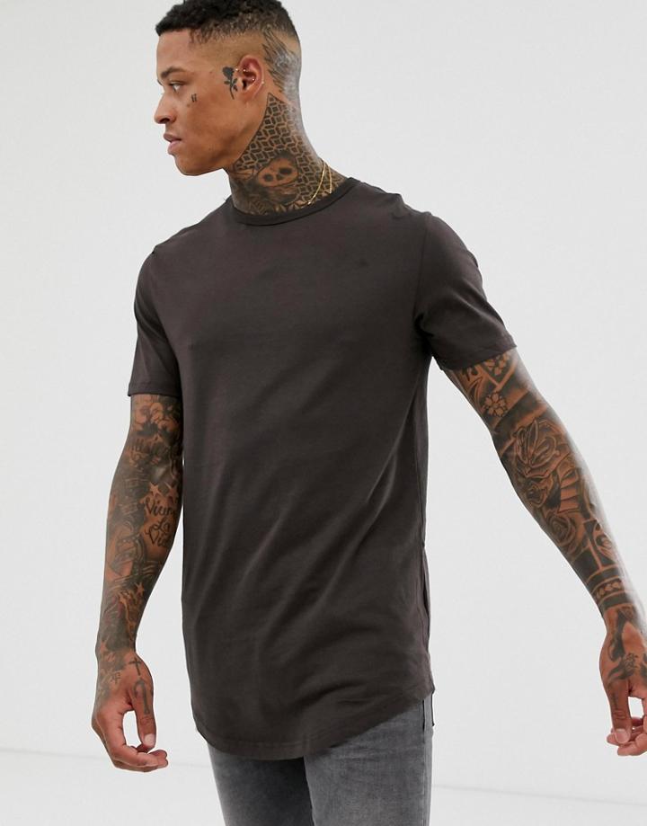 River Island Longline T-shirt With Curved Hem In Brown - Brown