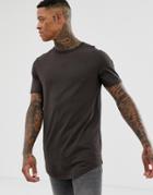 River Island Longline T-shirt With Curved Hem In Brown - Brown