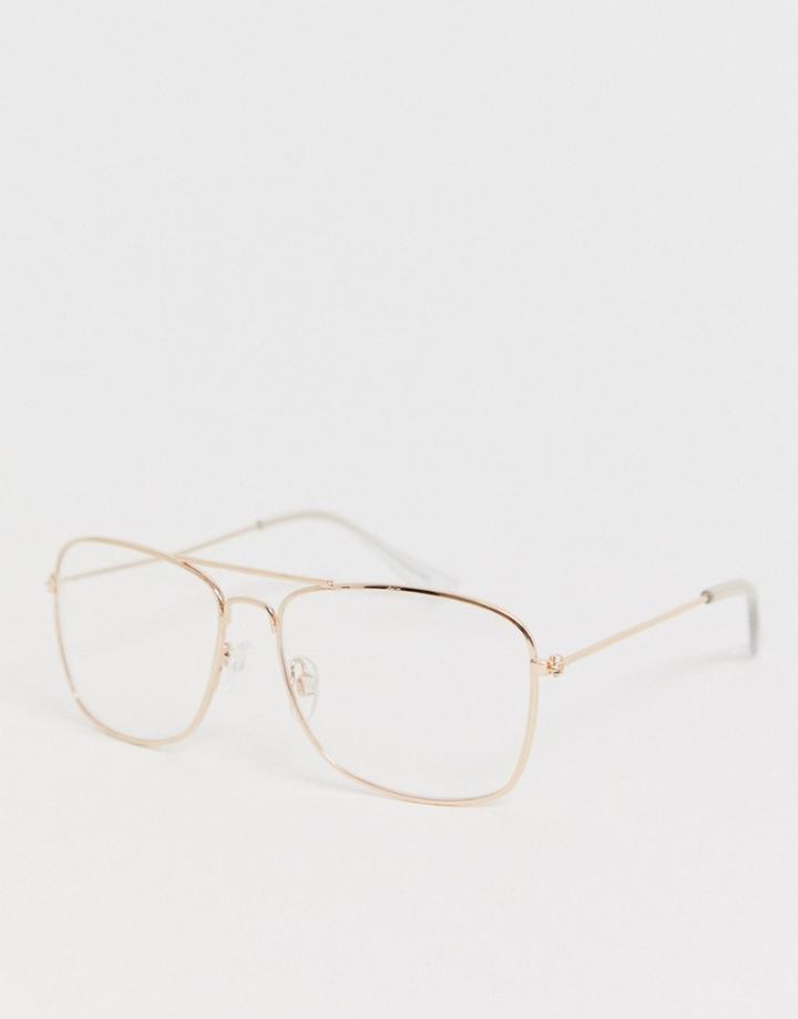Bershka Square Glasses With Gold Frames - Gold