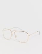 Bershka Square Glasses With Gold Frames - Gold