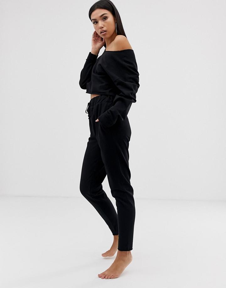 Asos Design Lounge Mix & Match Raw High Waisted Jogger-black