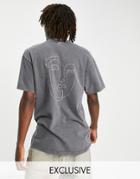 Reclaimed Vintage Inspired Sketchy Face Graphic T-shirt In Washed Charcoal-grey