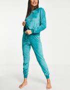 Chelsea Peers Poly Super Soft Fleece Lounge Sweat And Jogger Set In Emerald - Dgreen