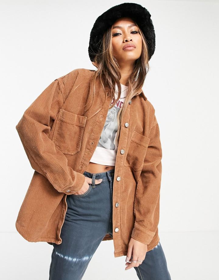 Topshop Cord Shacket In Brown - Part Of A Set