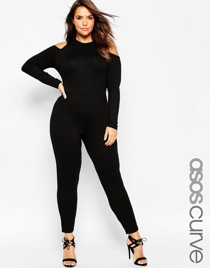 Asos Curve Peg Leg Jumpsuit With Cold Shoulder - Black