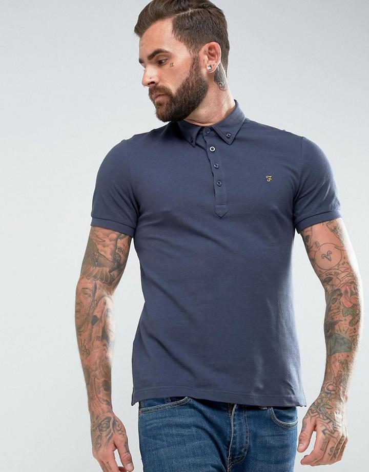 Farah Merriweather Slim Fit Pique Polo Shirt In Navy - Navy